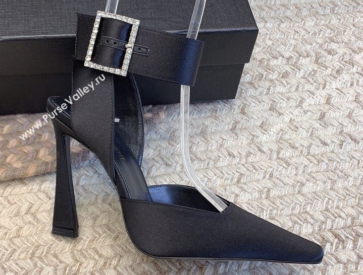 Saint Laurent Heel 10cm Fanny slingbacks in Satin Black 2024 (modeng-24032119)