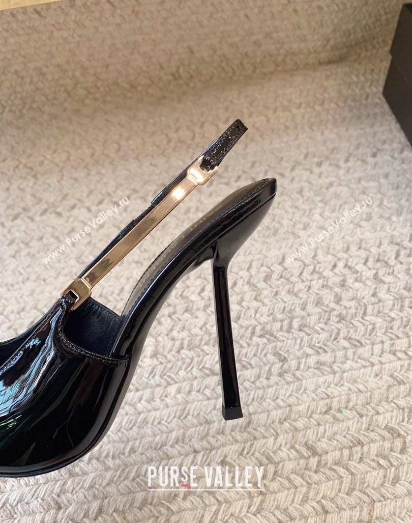 Saint Laurent Heel 11cm blake slingback pumps in patent leather 776352 Black 2024 (modeng-24032153)