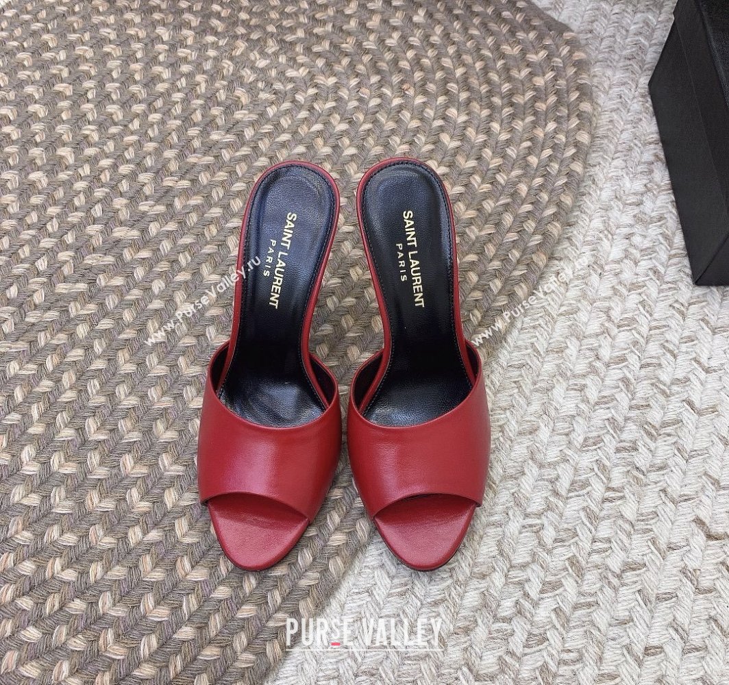 Saint Laurent Heel 9.5cm La 16 Mules in Leather Red 2024 (modeng-24032124)