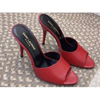 Saint Laurent Heel 9.5cm La 16 Mules in Leather Red 2024 (modeng-24032124)