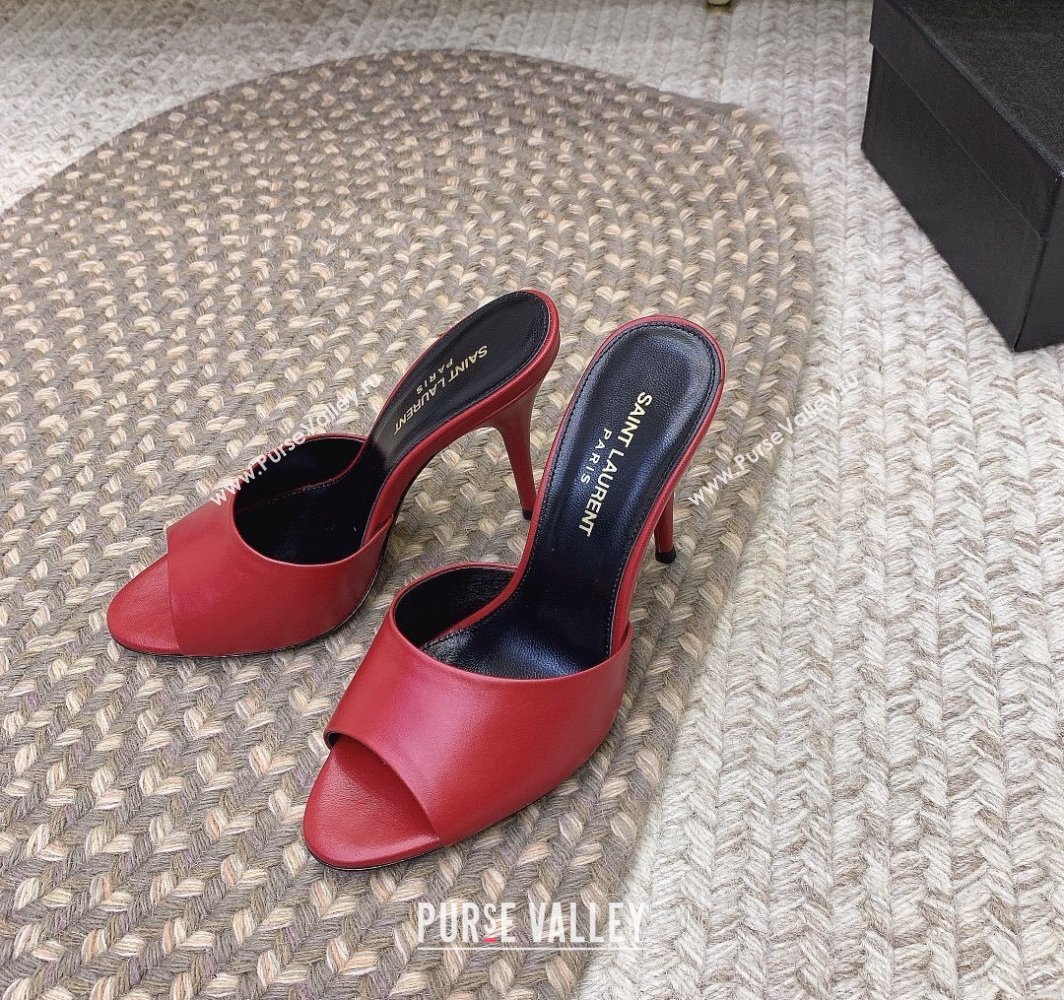 Saint Laurent Heel 9.5cm La 16 Mules in Leather Red 2024 (modeng-24032124)