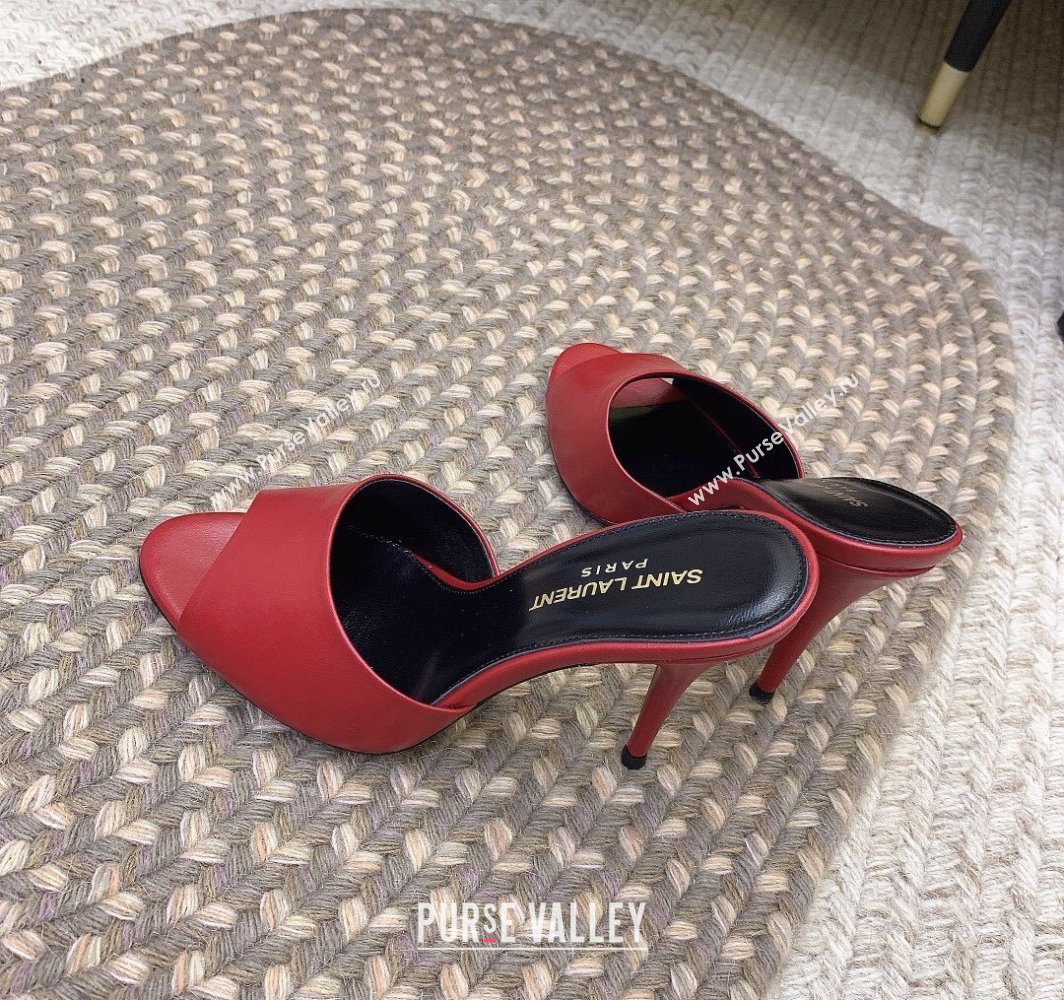 Saint Laurent Heel 9.5cm La 16 Mules in Leather Red 2024 (modeng-24032124)