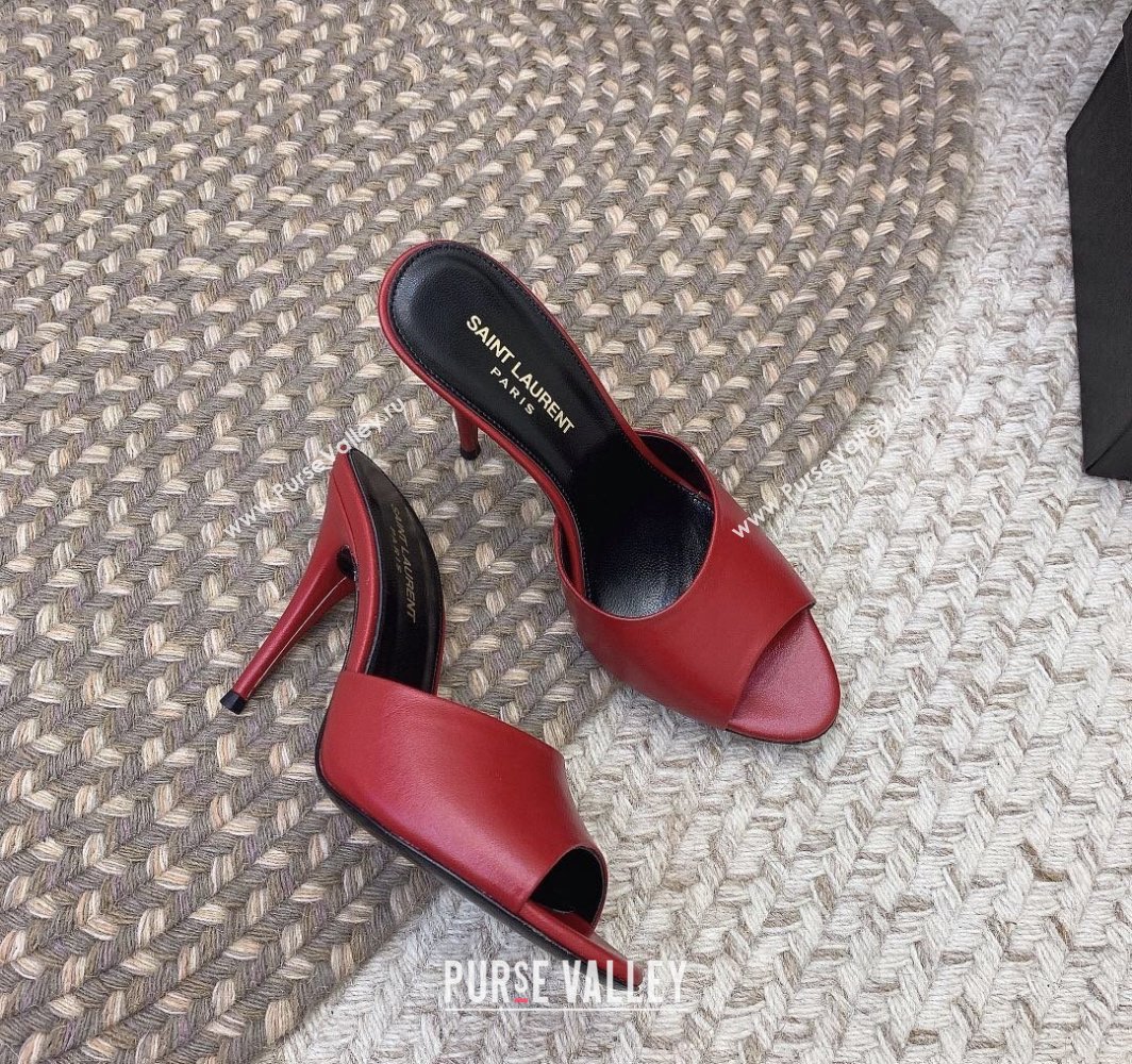 Saint Laurent Heel 9.5cm La 16 Mules in Leather Red 2024 (modeng-24032124)