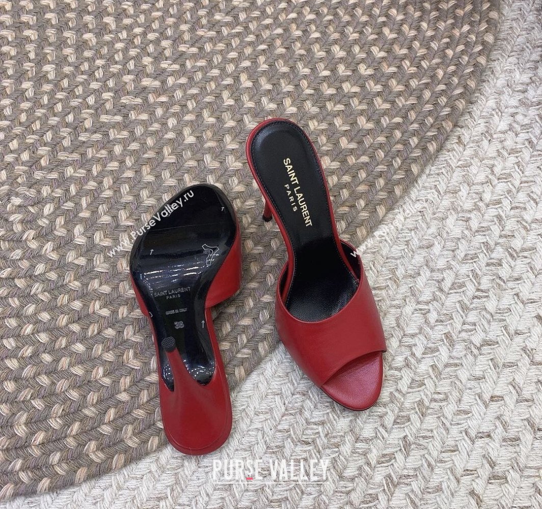 Saint Laurent Heel 9.5cm La 16 Mules in Leather Red 2024 (modeng-24032124)