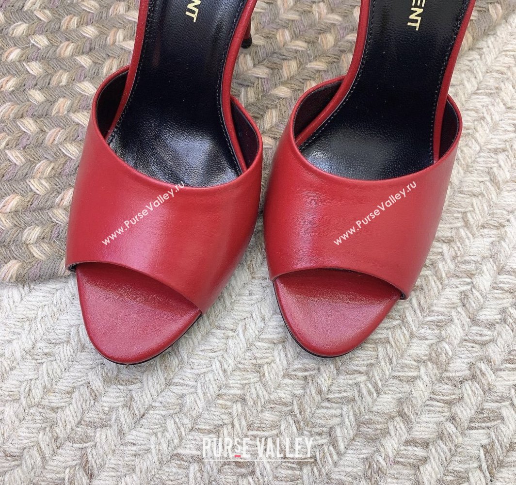 Saint Laurent Heel 9.5cm La 16 Mules in Leather Red 2024 (modeng-24032124)