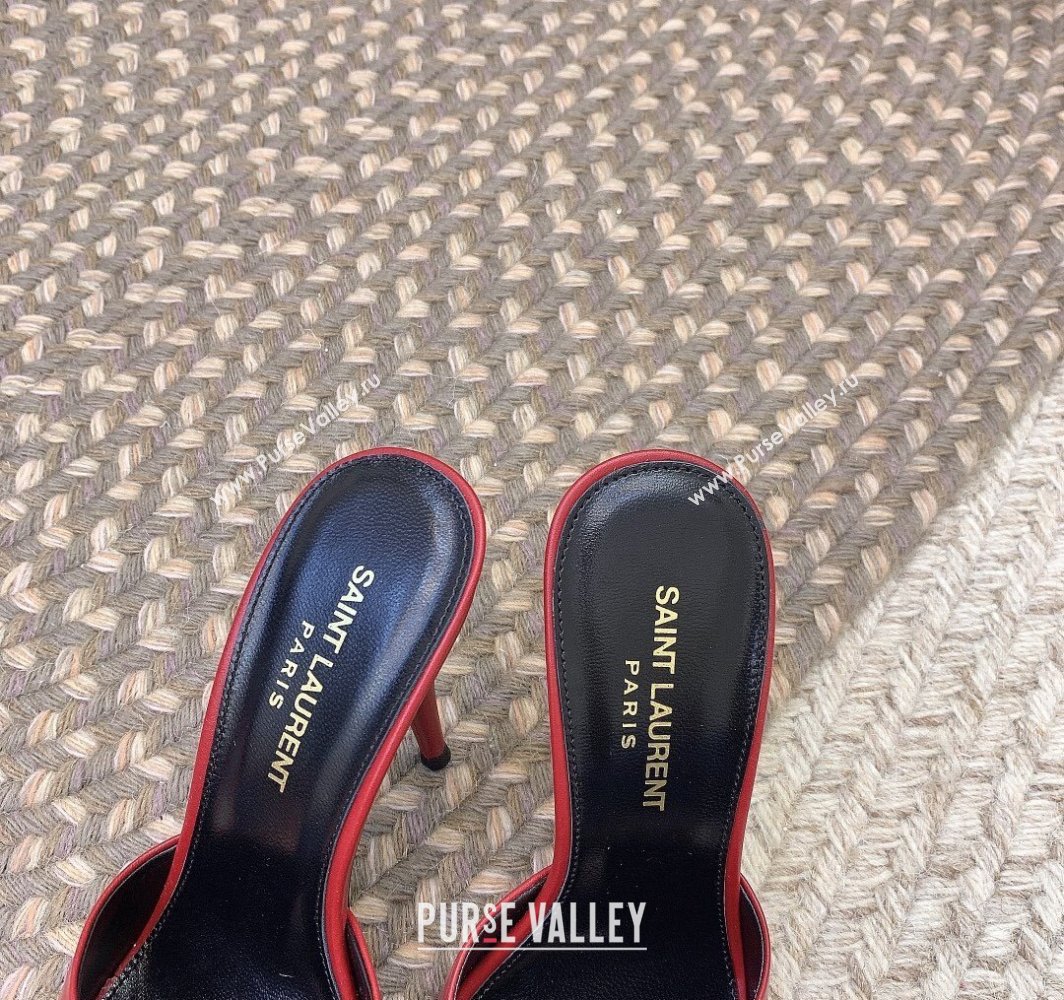 Saint Laurent Heel 9.5cm La 16 Mules in Leather Red 2024 (modeng-24032124)