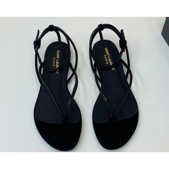 Saint Laurent joni flat sandals in suede and rhinestones Black 2024 (kaola-24032117)