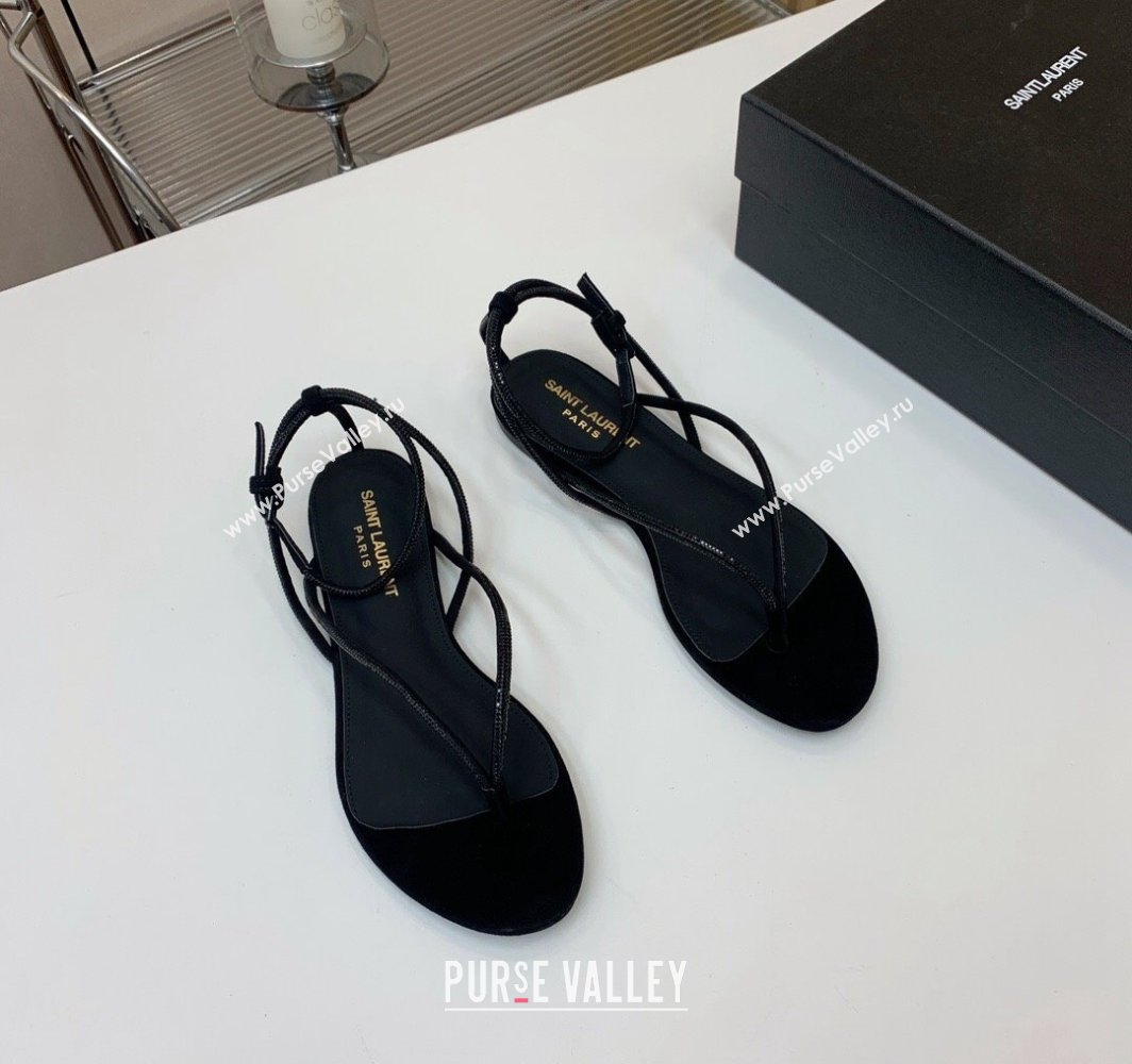 Saint Laurent joni flat sandals in suede and rhinestones Black 2024 (kaola-24032117)