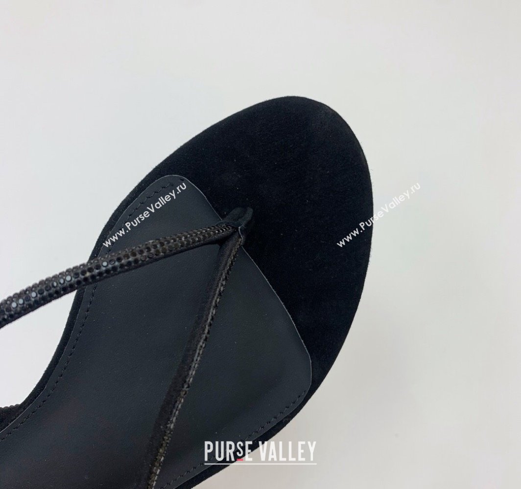 Saint Laurent joni flat sandals in suede and rhinestones Black 2024 (kaola-24032117)