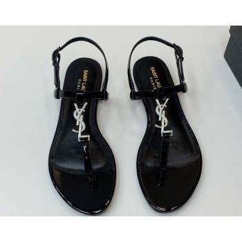 Saint Laurent cassandra sandals in patent leather 659817 Black/Crystal 2024 (kaola-24032101)