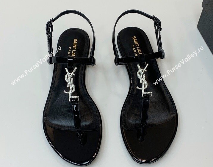 Saint Laurent cassandra sandals in patent leather 659817 Black/Crystal 2024 (kaola-24032101)