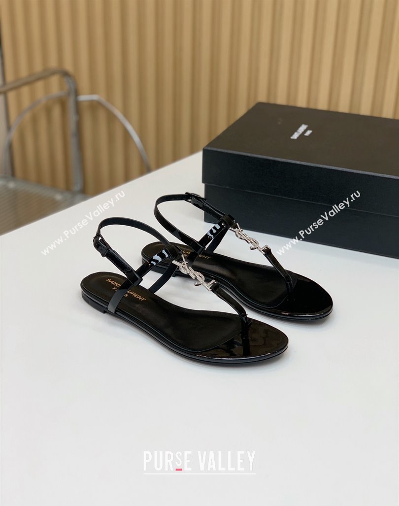 Saint Laurent cassandra sandals in patent leather 659817 Black/Crystal 2024 (kaola-24032101)