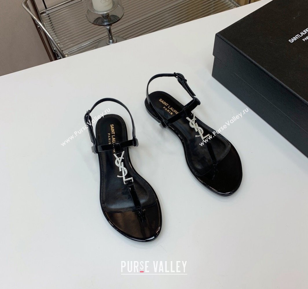 Saint Laurent cassandra sandals in patent leather 659817 Black/Crystal 2024 (kaola-24032101)