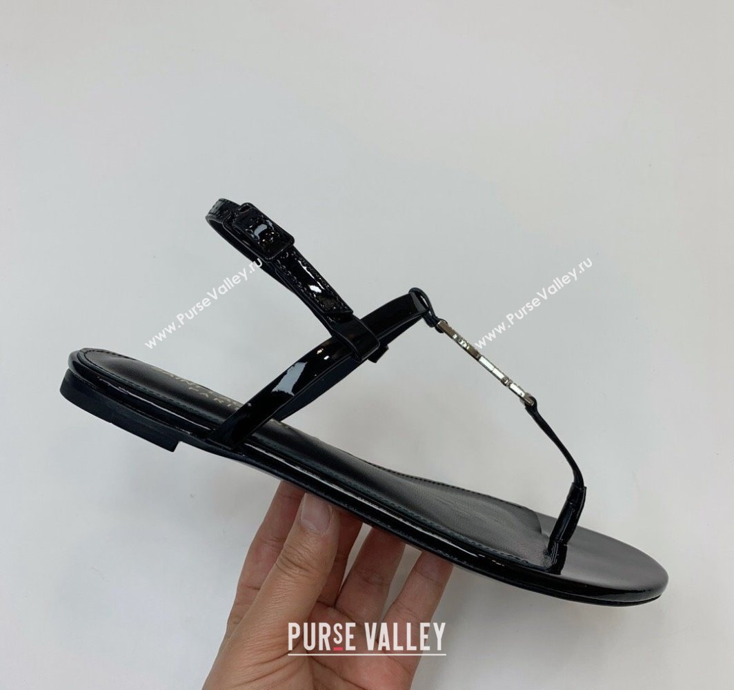 Saint Laurent cassandra sandals in patent leather 659817 Black/Crystal 2024 (kaola-24032101)