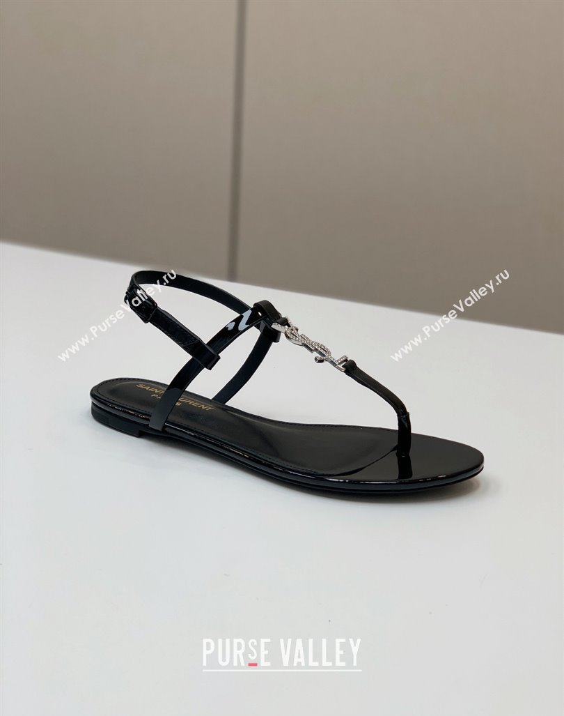 Saint Laurent cassandra sandals in patent leather 659817 Black/Crystal 2024 (kaola-24032101)