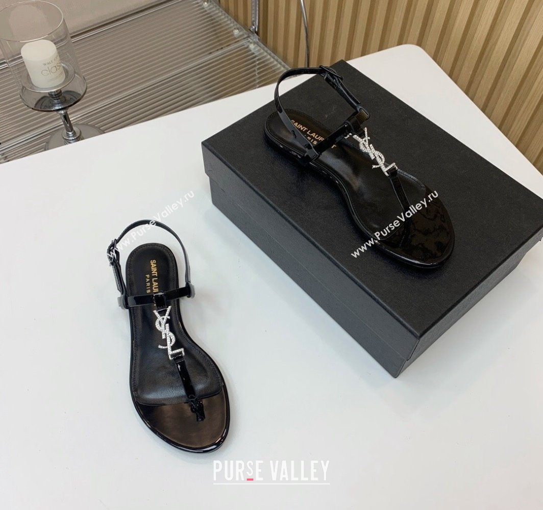 Saint Laurent cassandra sandals in patent leather 659817 Black/Crystal 2024 (kaola-24032101)