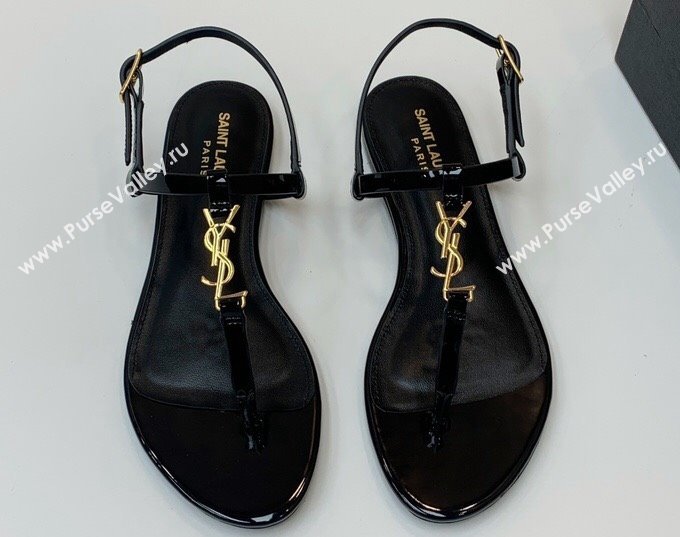 Saint Laurent cassandra sandals in patent leather 659817 Black/Gold 2024 (kaola-24032102)