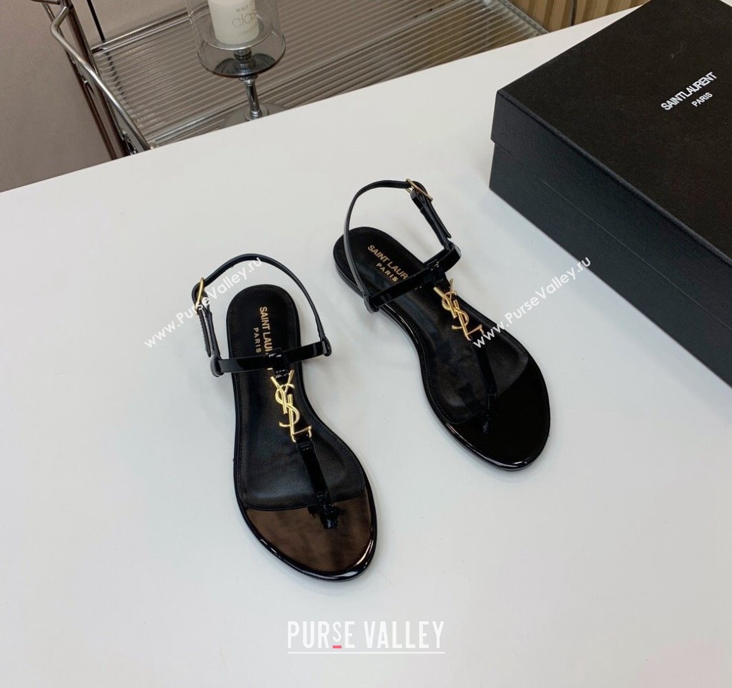 Saint Laurent cassandra sandals in patent leather 659817 Black/Gold 2024 (kaola-24032102)