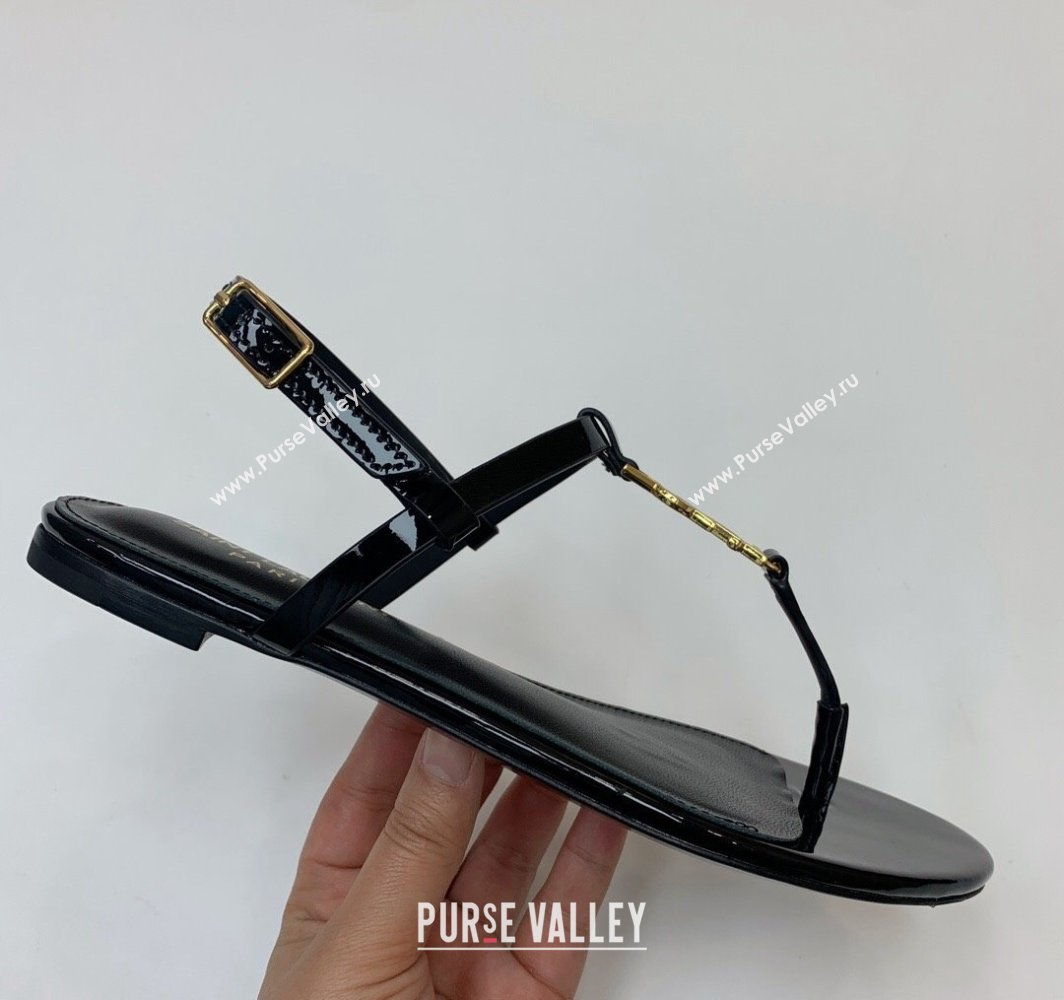 Saint Laurent cassandra sandals in patent leather 659817 Black/Gold 2024 (kaola-24032102)