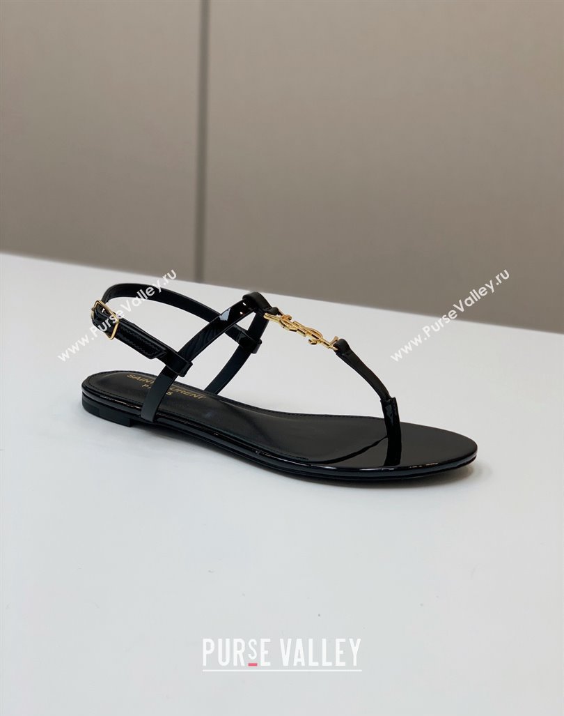 Saint Laurent cassandra sandals in patent leather 659817 Black/Gold 2024 (kaola-24032102)