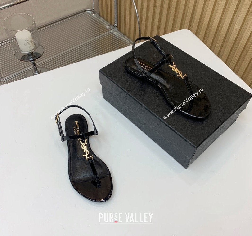 Saint Laurent cassandra sandals in patent leather 659817 Black/Gold 2024 (kaola-24032102)