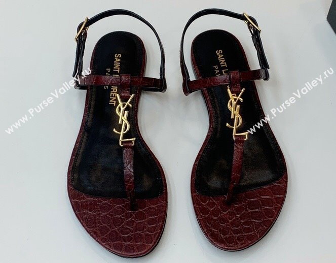 Saint Laurent cassandra sandals in leather 659817 Burgundy 2024 (kaola-24032104)