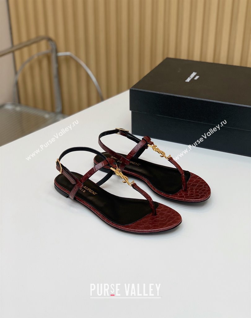 Saint Laurent cassandra sandals in leather 659817 Burgundy 2024 (kaola-24032104)