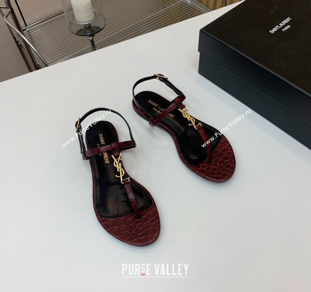 Saint Laurent cassandra sandals in leather 659817 Burgundy 2024 (kaola-24032104)