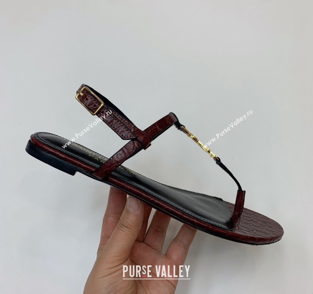 Saint Laurent cassandra sandals in leather 659817 Burgundy 2024 (kaola-24032104)