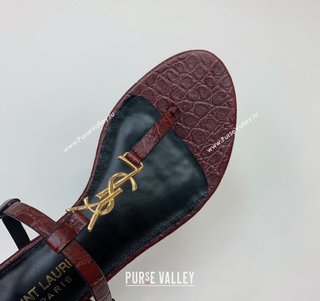 Saint Laurent cassandra sandals in leather 659817 Burgundy 2024 (kaola-24032104)