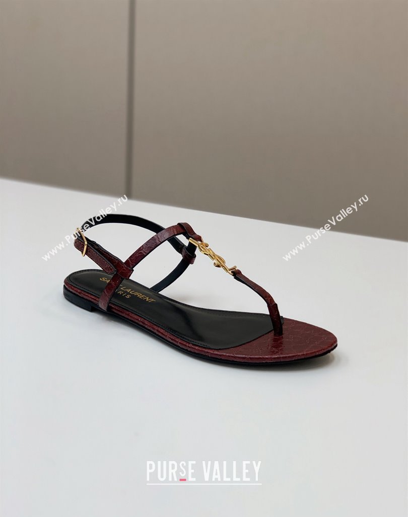 Saint Laurent cassandra sandals in leather 659817 Burgundy 2024 (kaola-24032104)