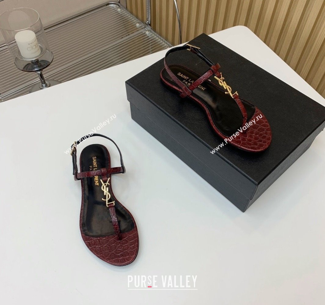 Saint Laurent cassandra sandals in leather 659817 Burgundy 2024 (kaola-24032104)