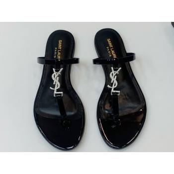 Saint Laurent cassandra slides in patent leather 776081 Black/Crystal 2024 (kaola-24032112)