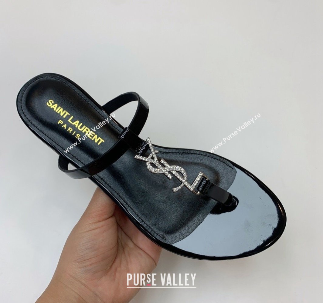 Saint Laurent cassandra slides in patent leather 776081 Black/Crystal 2024 (kaola-24032112)