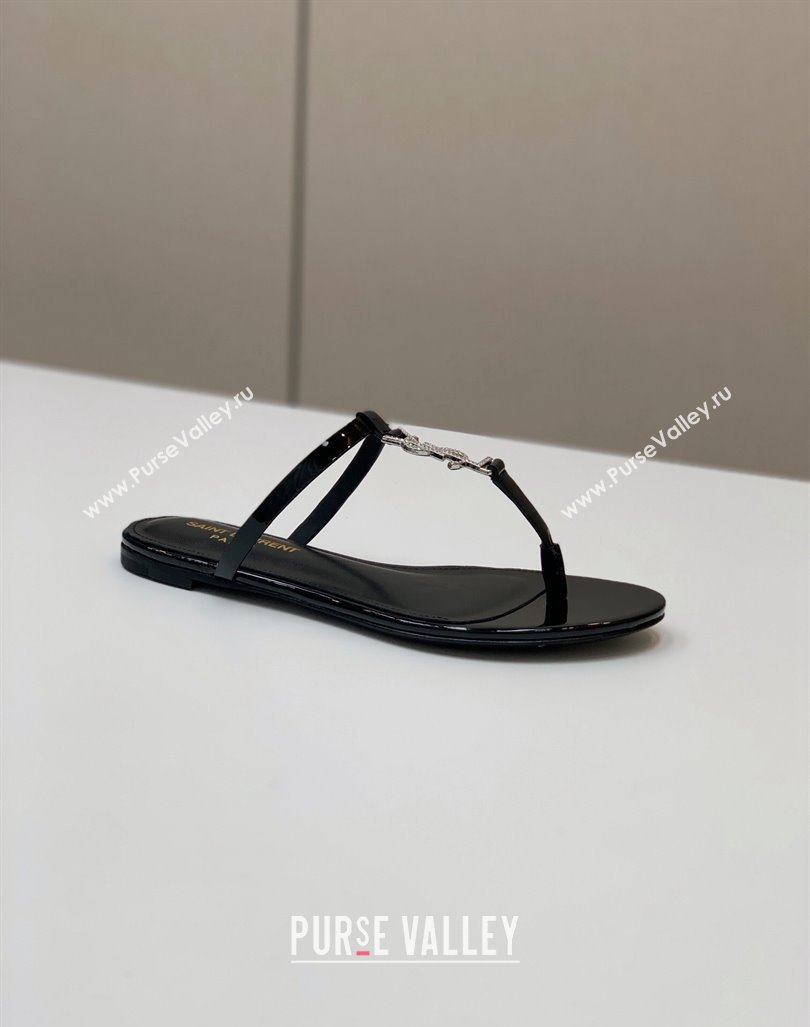 Saint Laurent cassandra slides in patent leather 776081 Black/Crystal 2024 (kaola-24032112)