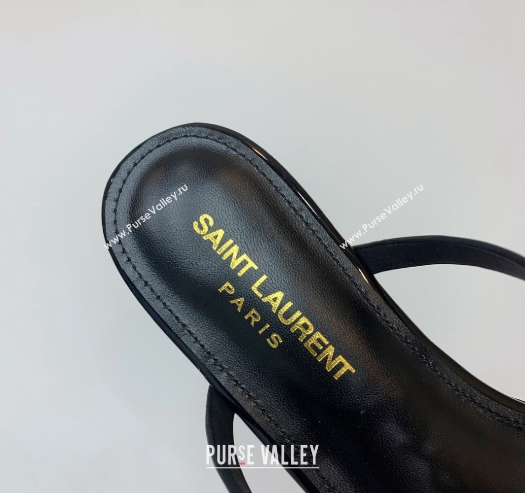 Saint Laurent cassandra slides in patent leather 776081 Black/Crystal 2024 (kaola-24032112)