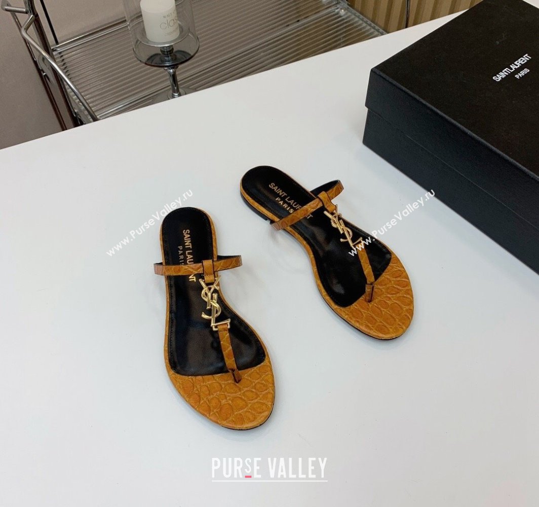 Saint Laurent cassandra slides in leather 776081 MARRON GOLD 2024 (kaola-24032110)