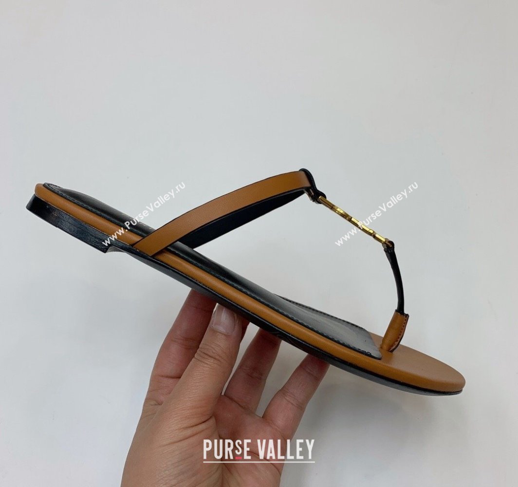 Saint Laurent cassandra slides in vegetable-tanned leather 776081 MARRON GOLD 2024 (kaola-24032111)