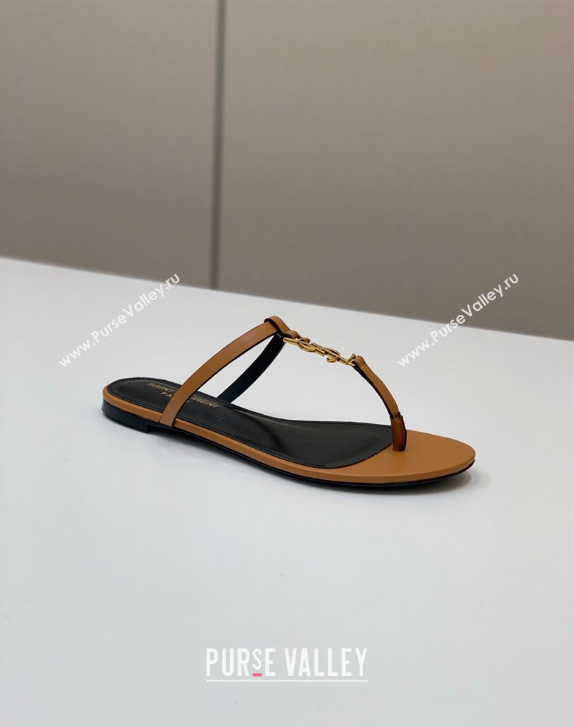 Saint Laurent cassandra slides in vegetable-tanned leather 776081 MARRON GOLD 2024 (kaola-24032111)