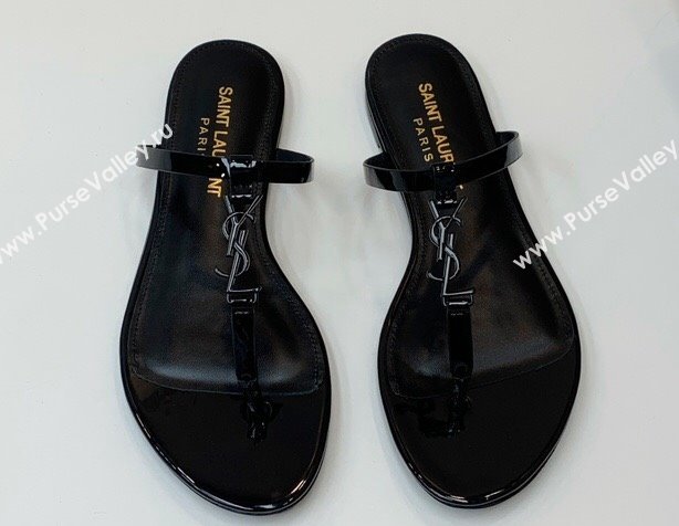 Saint Laurent cassandra slides in patent leather 776081 So Black 2024 (kaola-24032113)