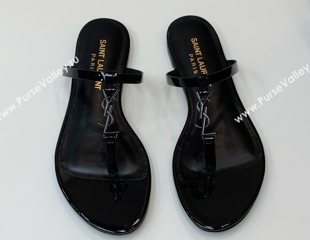 Saint Laurent cassandra slides in patent leather 776081 So Black 2024 (kaola-24032113)