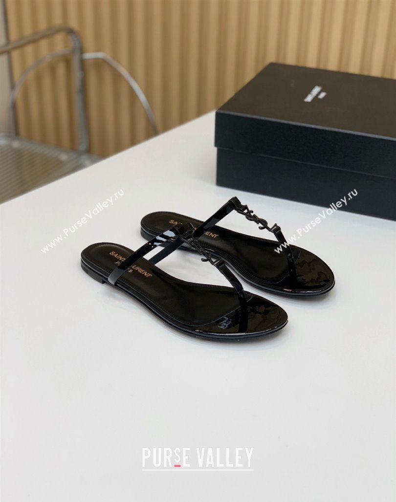 Saint Laurent cassandra slides in patent leather 776081 So Black 2024 (kaola-24032113)