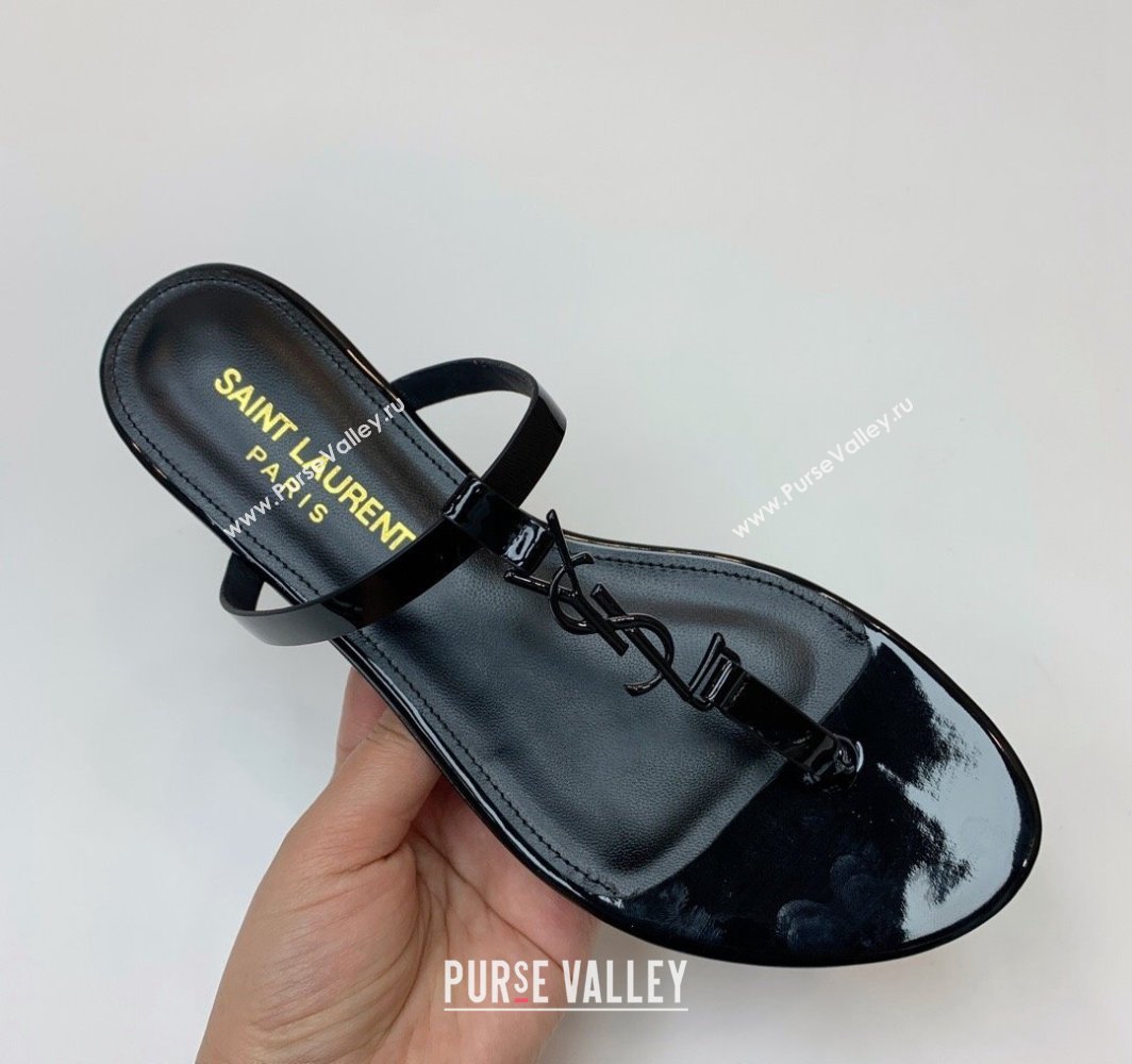 Saint Laurent cassandra slides in patent leather 776081 So Black 2024 (kaola-24032113)