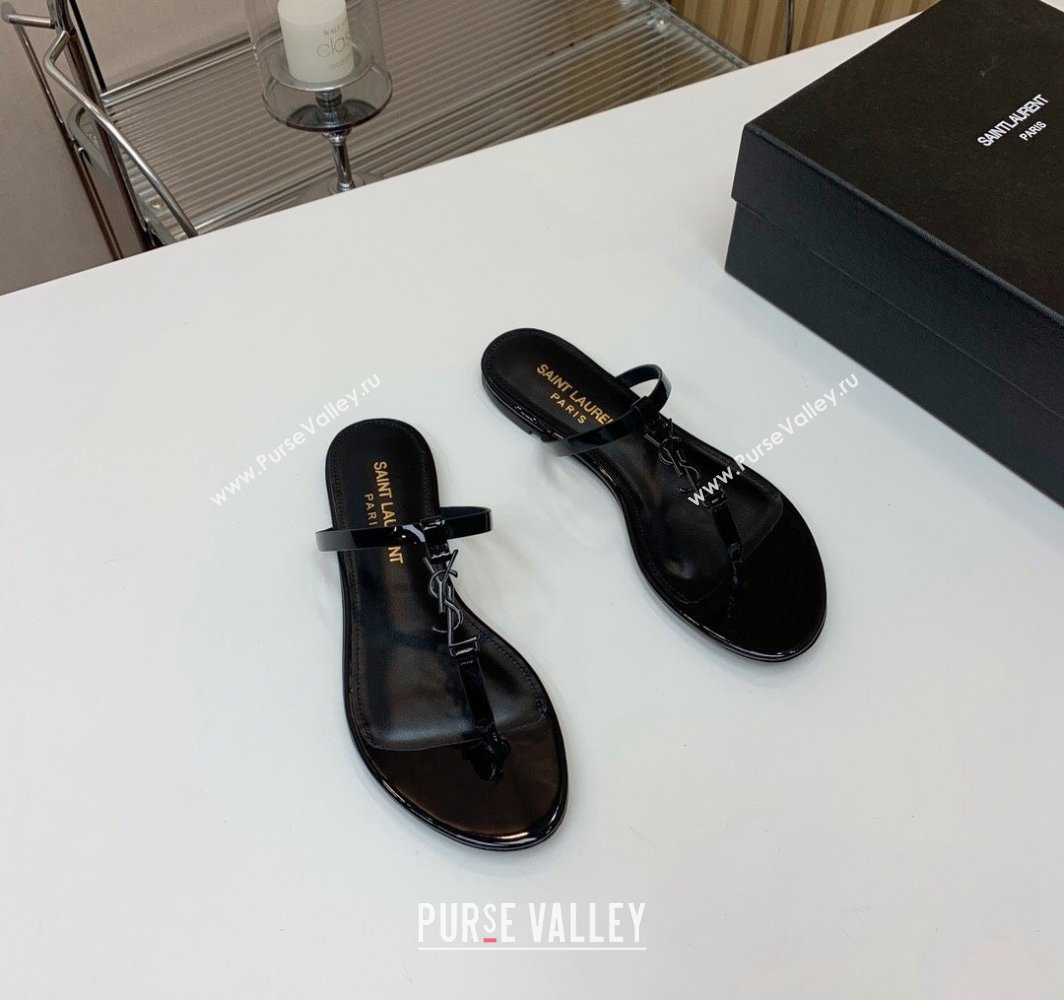 Saint Laurent cassandra slides in patent leather 776081 So Black 2024 (kaola-24032113)