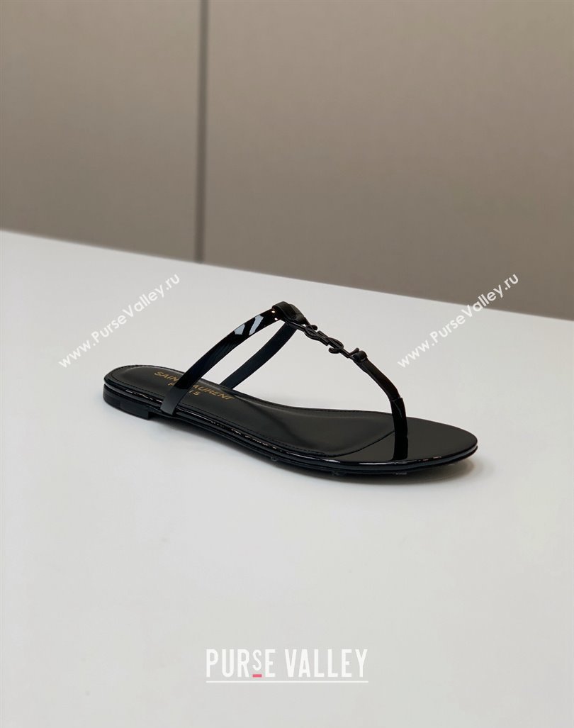 Saint Laurent cassandra slides in patent leather 776081 So Black 2024 (kaola-24032113)