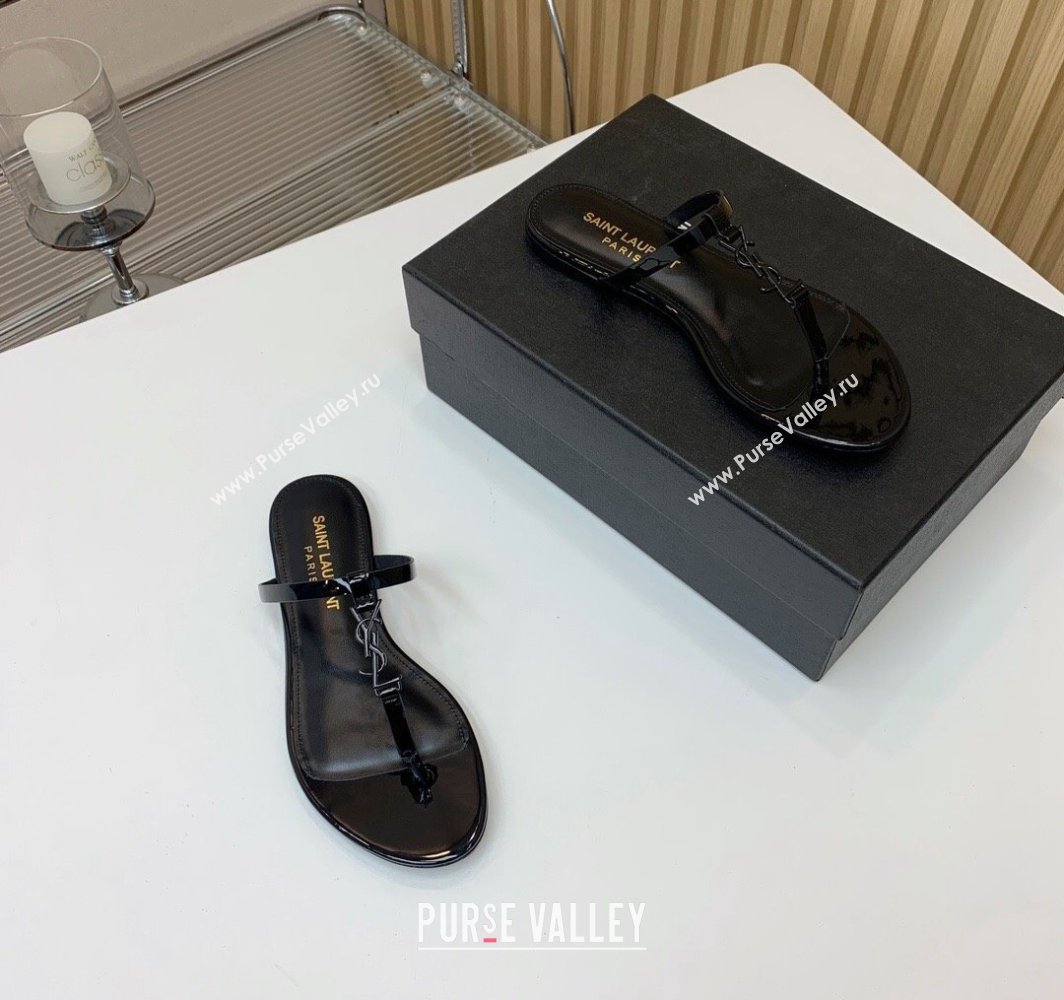 Saint Laurent cassandra slides in patent leather 776081 So Black 2024 (kaola-24032113)