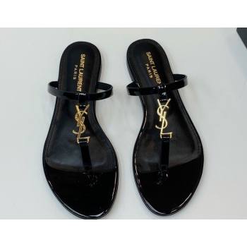 Saint Laurent cassandra slides in patent leather 776081 Black/Gold 2024 (kaola-24032114)