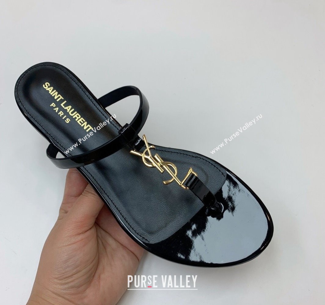 Saint Laurent cassandra slides in patent leather 776081 Black/Gold 2024 (kaola-24032114)