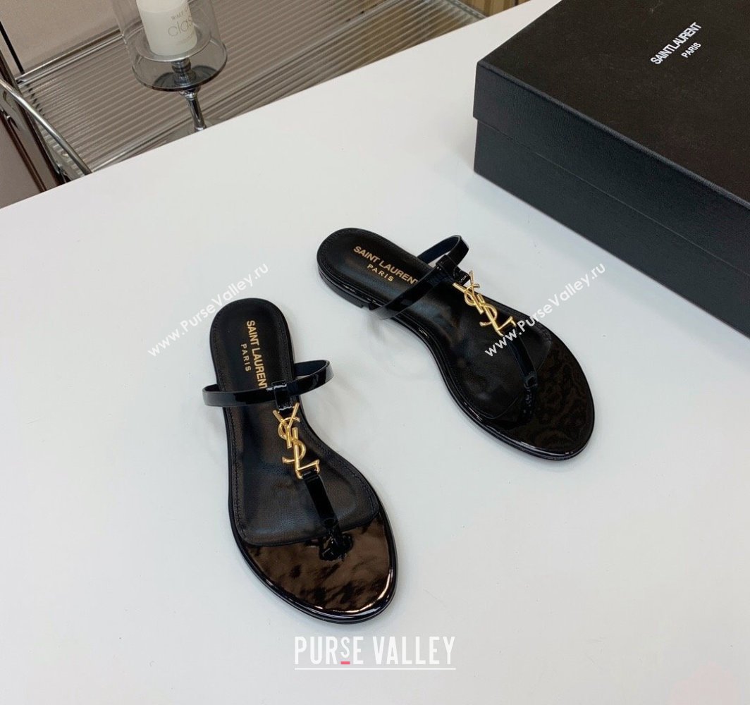 Saint Laurent cassandra slides in patent leather 776081 Black/Gold 2024 (kaola-24032114)