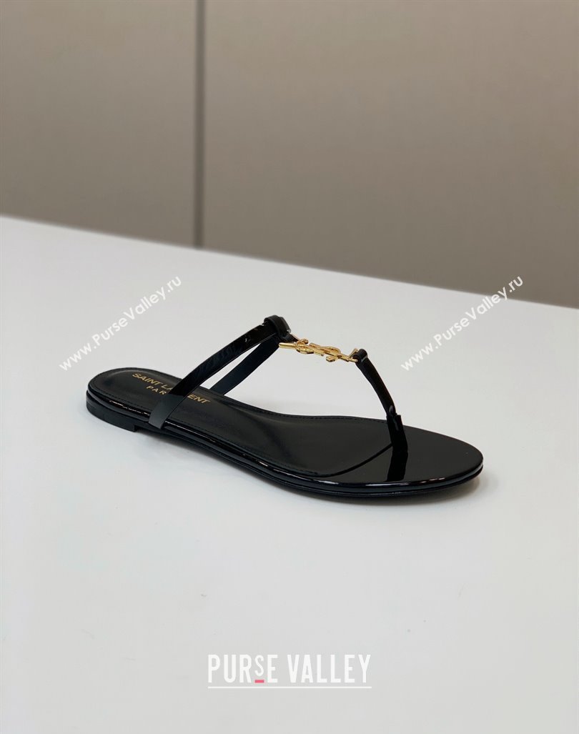 Saint Laurent cassandra slides in patent leather 776081 Black/Gold 2024 (kaola-24032114)